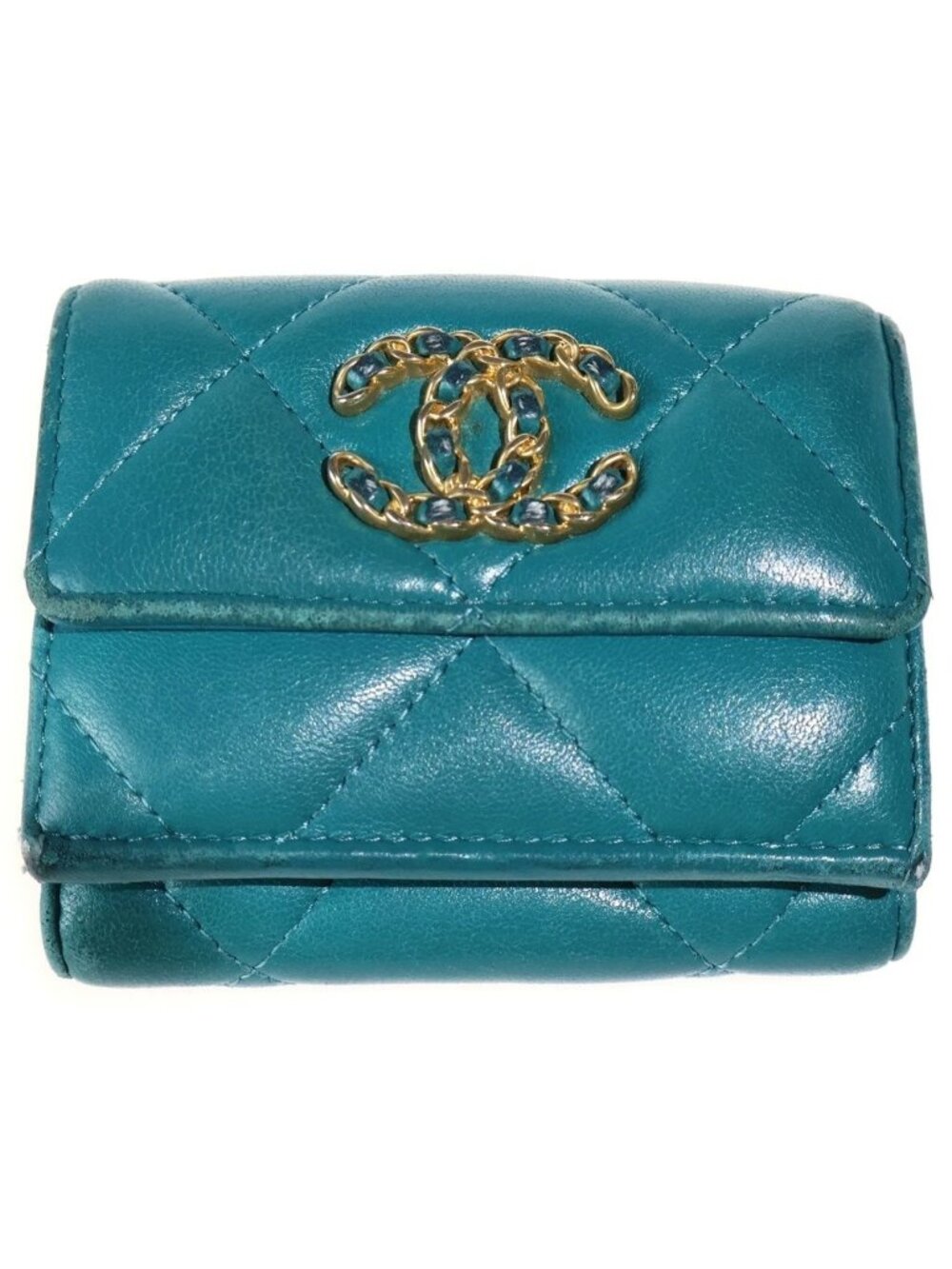 Chanel 19 Small Flap Wallet Trifold Lambskin Green